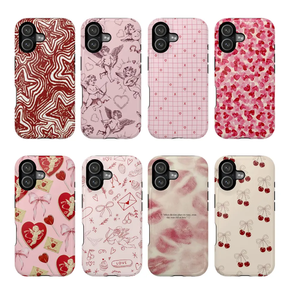 Non-Magnetic Aesthetic Valentine's Day Rubber iPhone Case, Coquette Cupid Hearts Design, Polycarbonate Shockproof Protection, Wireless Charge Compatible, Cute Romantic Gift for Her, Fit for iPhone 13-17 Max Pro, Mobile Phone Accessory with Resistance