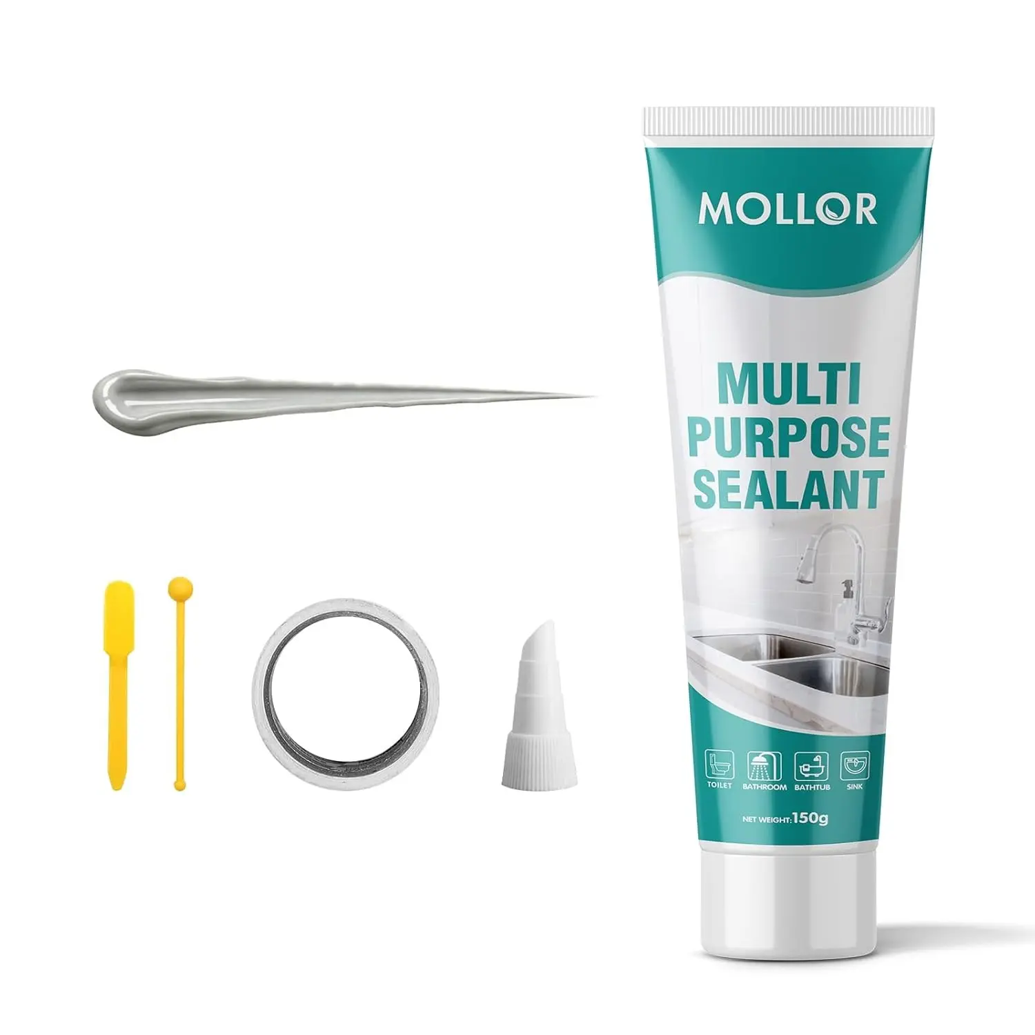 Grey Silicone Caulk for Bathroom & Kitchen,Waterproof Silicone Sealant for Shower, Countertops, Easy to Use with Tool, Stronger Adhesion, Shrink & Crack Proof, Long-Lasting (5.29oz Grey)