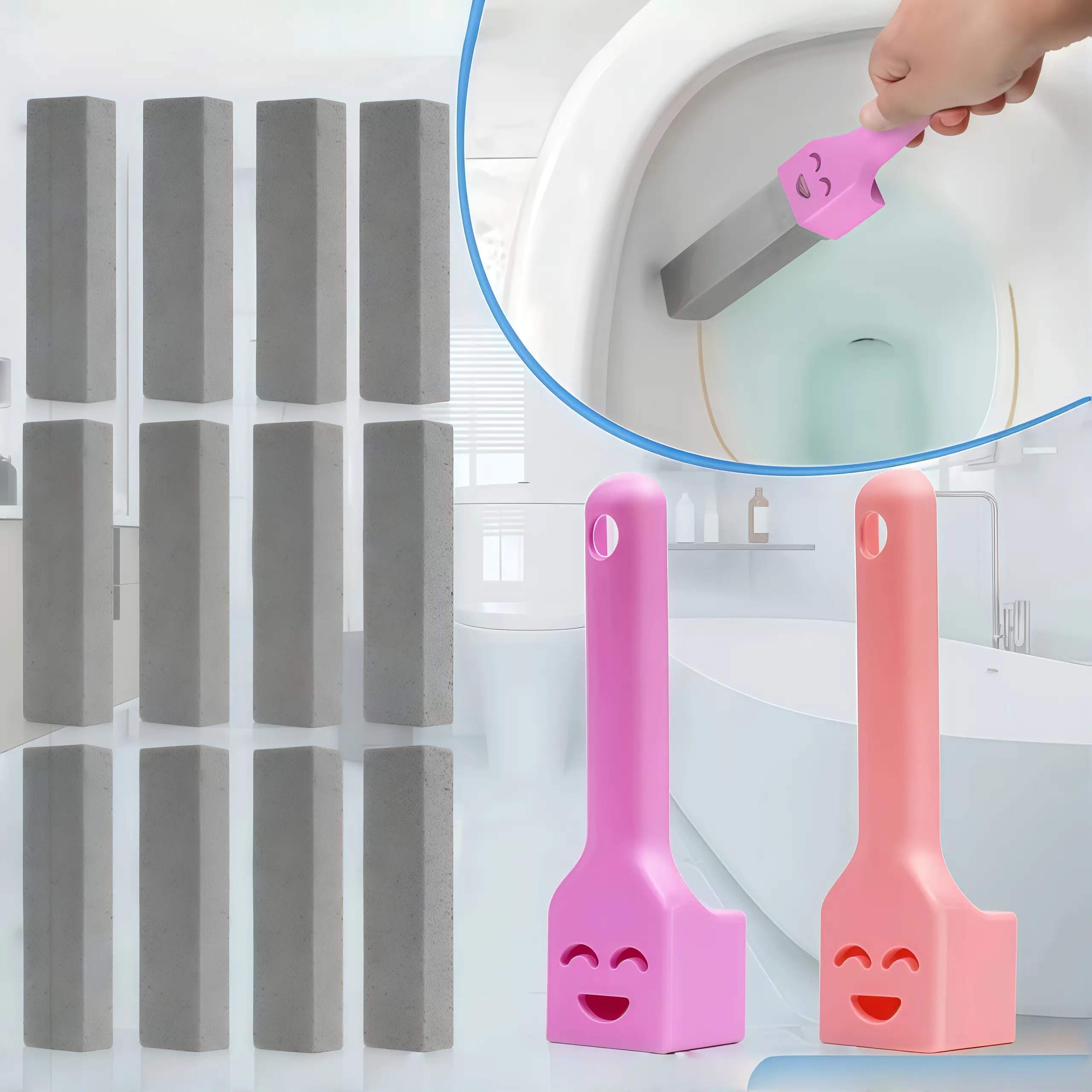 6/12 Pack Pumice Stone Toilet Brush with Extra Long Handle, Bowl Ring Limescale Stain Remover for Toilet, Tile, Bathtub