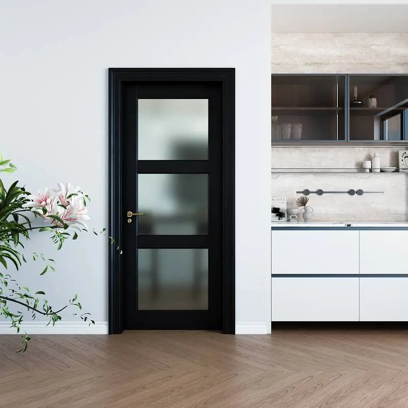 3-Lite Frame Preassembled Interior Soundproof Door, MDF Wood Panel with Frosted Privacy Glass, Back-Mounted for Utility Room & Bathroom, No Hardware Included, Natural Light Permeable