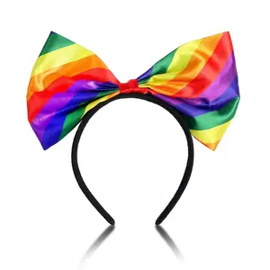 Rainbow Oversized Bow Headband, Lgbtq Hair Accessory, Rainbow-Themed Bisexual Party Supplies, Lgbt Gifts & Decor, 1-Pack, Hair Bows Headbands