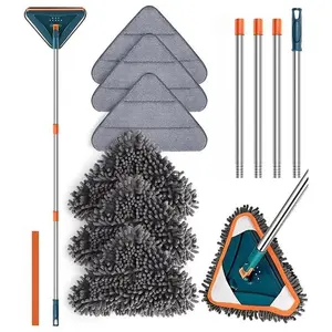 Long Handle Wall Cleaner Adjustable Length Wall Mop 360° Spinning HeadFloor Wall Washing Cleaning Tool  for Walls/Dust/Ceiling Fans/Baseboard/Floors, 6 Replacement Microfiber Chenille Pads, Usable Practicable Easy Use Family Need Durability Sturdy