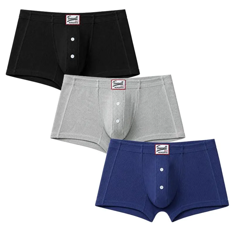 TAUWELL Men's Cotton Boxer Briefs 3 Pack, Premium Soft Stretch Trunk Underwear with Vintage Button Detail, Breathable Comfort Fit, Flexible Everyday Essentials-24205/25102, Spandex, Fabric