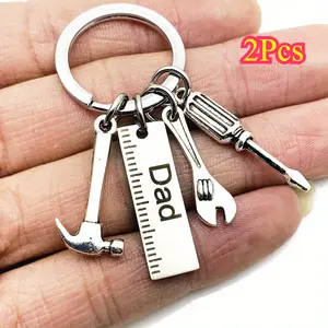 2Pcs Fashion Dad Letters Keychains, Creative Hammer Screwdriver Wrench Keyring, Handbag Decor, Tassel Hanging Pendant, Father's Day Gifts Clip