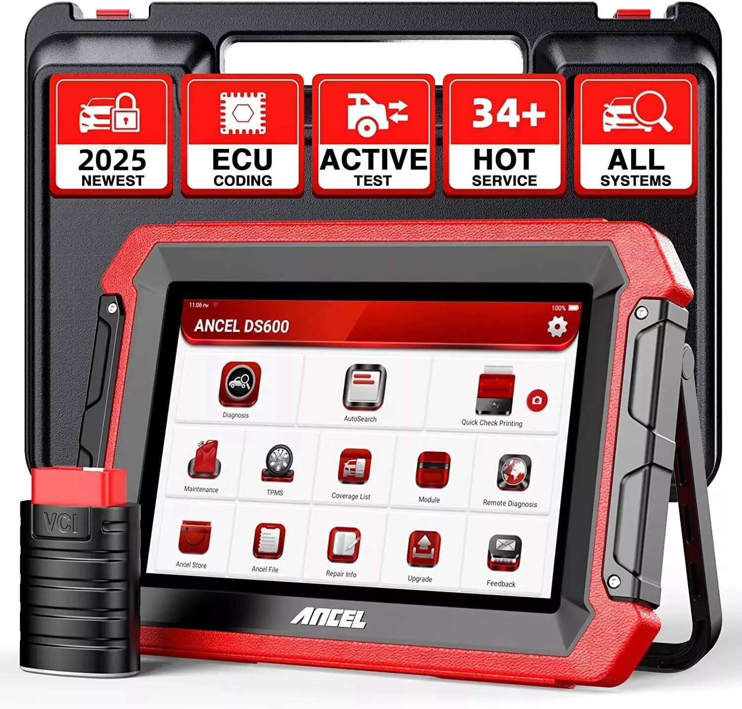 ANCEL DS600 OBD2 Scanner, Automotive Diagnostic Scan Tool with 34+ Resets, ECU Coding, Active Test, FCA SGW AutoAuth, VAG Guide, All System Bi-directional Scan Tablet EOBD OBD Code Reader, 2 Years Free Update