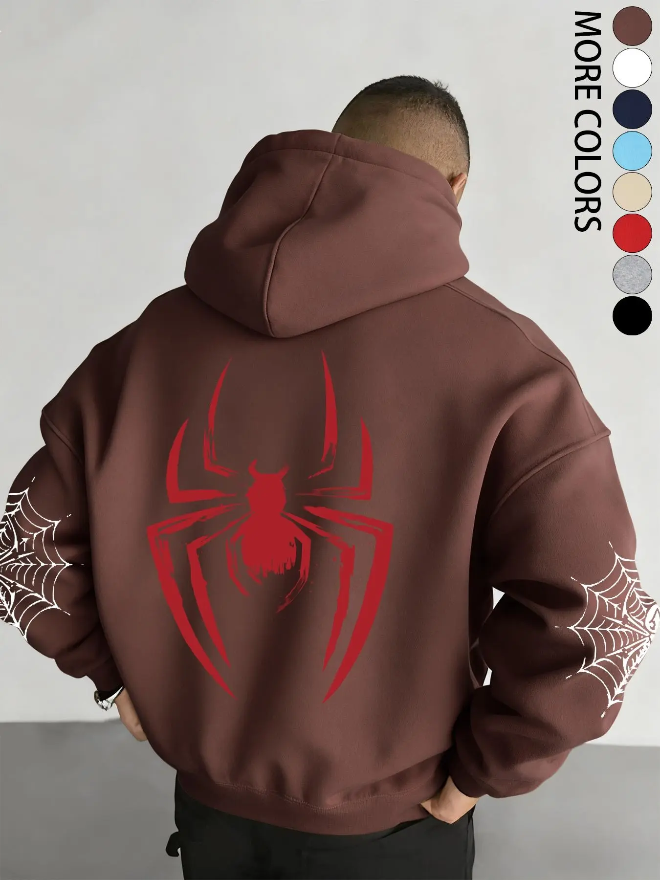 Men's Fall Winter Hoodie with Spider Pattern, Animal, Geometric, Unique Spider Print, Drawstring and Kangaroo Pocket, Casual Fitted Sweatshirt, Street Fashion, Hooded Top, Casual Streetwear Hoodie