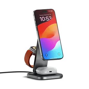 Satechi 3-in-1 Foldable Qi2 Wireless Charging Stand - 15W MagSafe for iPhone, Apple Watch & AirPods, Travel-Ready