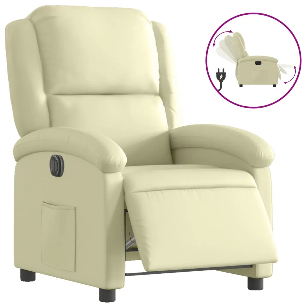 vidaXL Electric Recliner Chair, Reclining Armchair for Elderly, Wingback Recliner Push Chair for Home Theater Cinema, Modern Style, Cream Real Leather 3205930