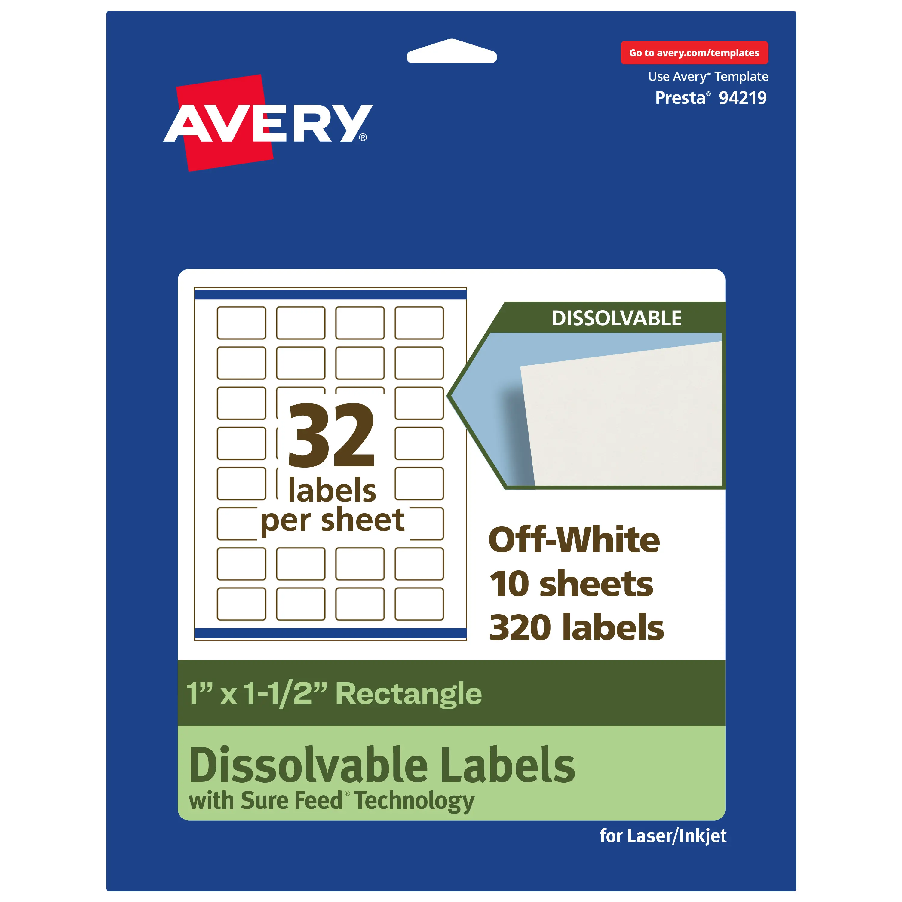 Avery Dissolvable Labels, 1" x 1.5" Rectangle