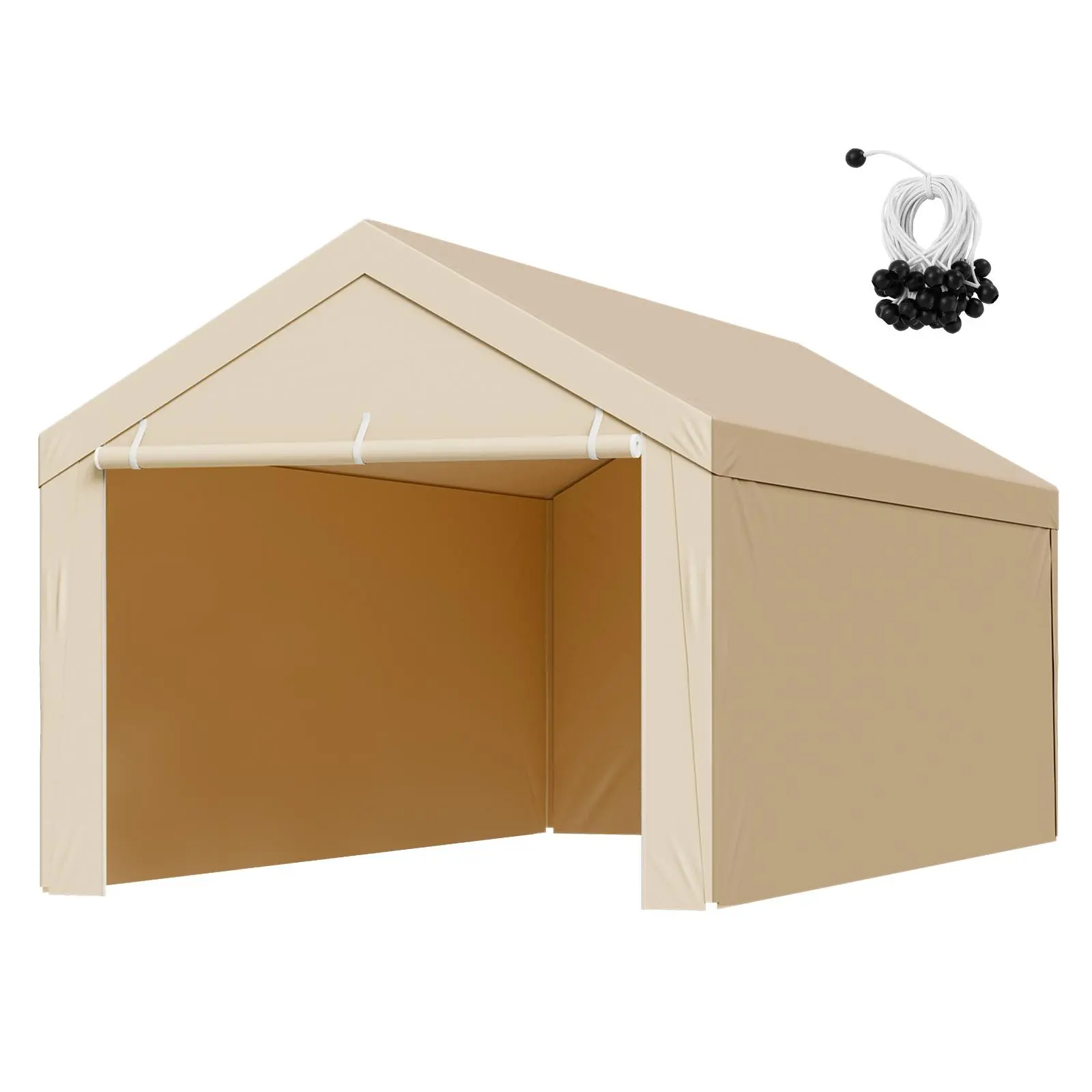 VEVOR 10x20 ft Pe Woven Carport Replacement Tarp, Outdoor Canopy Shelter Top with Sidewalls, Portable Instant Canopy for Farms, UV-Resistant, Waterproof, Heavy-Duty, Beige, Tool-Free Setup, Includes Ball Bungees, Frame Not Included, 16×16 Weave