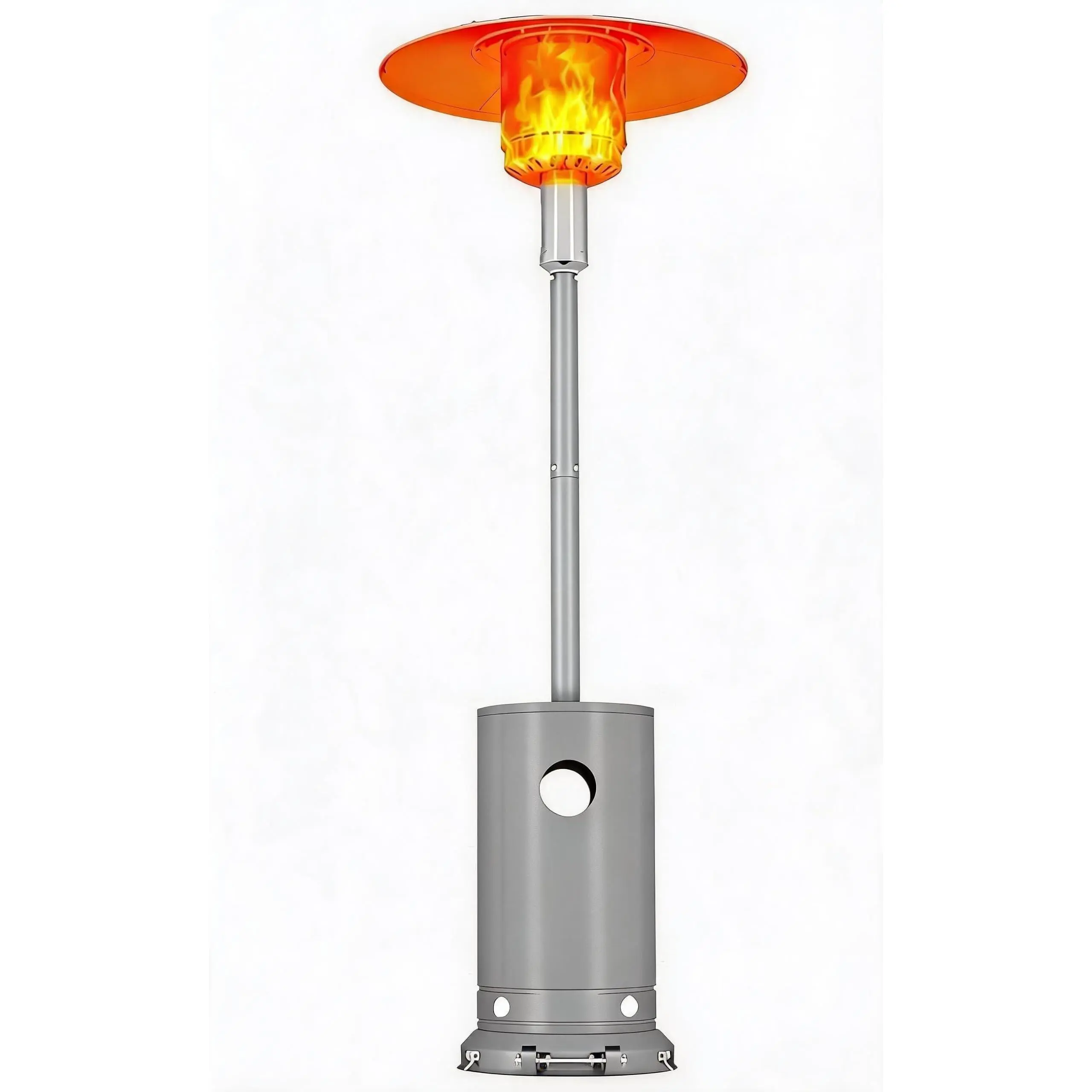 Stainless Steel 48000 BTU Outdoor Propane Patio Heater with Movable Wheels Stable Base and Anti-Tip Protection, Freestanding Gas Heat Lamp for Garden Backyard Restaurant Commercial, Gray