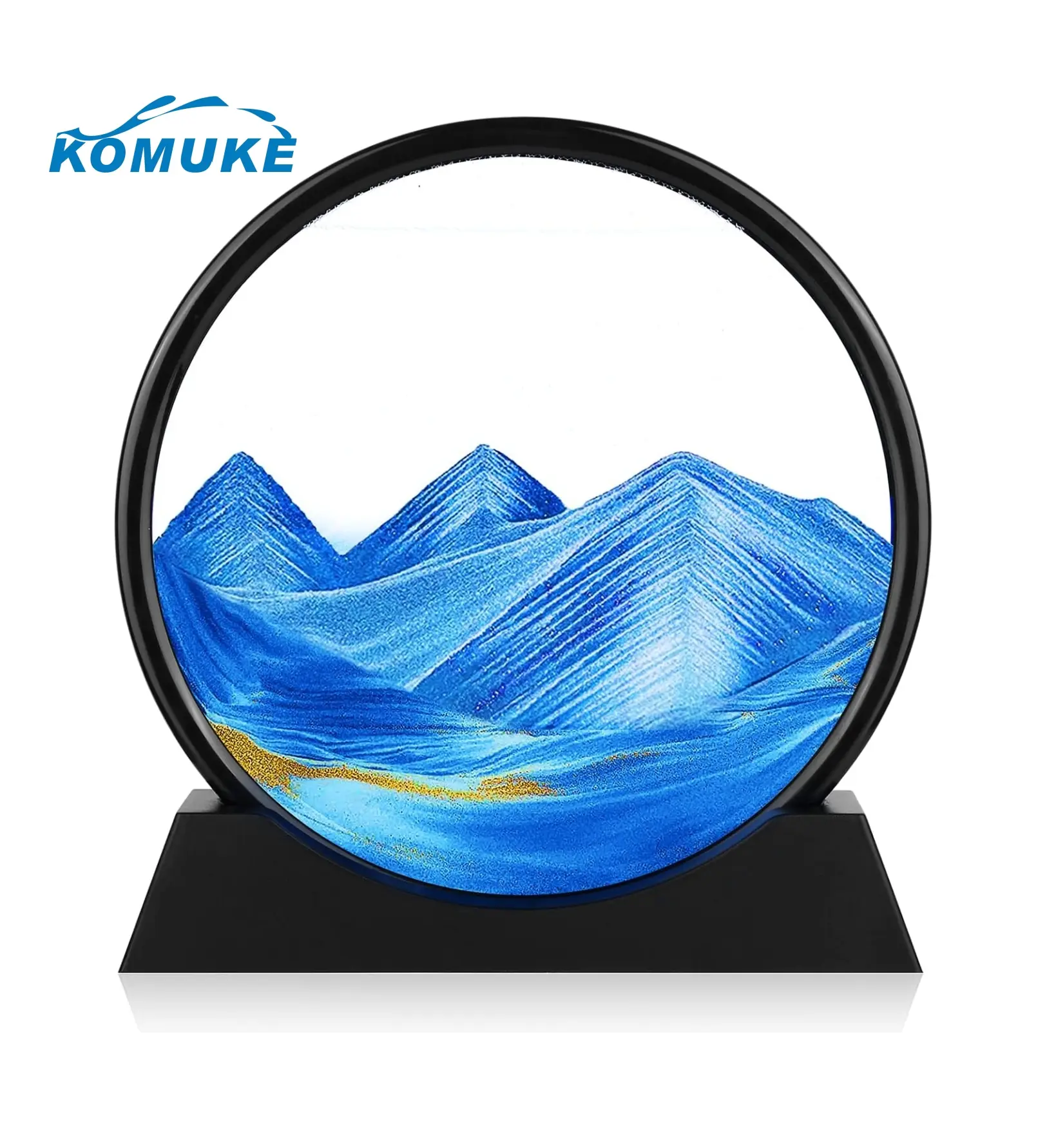 KOMUKE Moving Sand Art for Home and Office Decor, Blue Mountain Design, Gift Box Available, Gift Idea for Birthday, Her & Him - Transparent