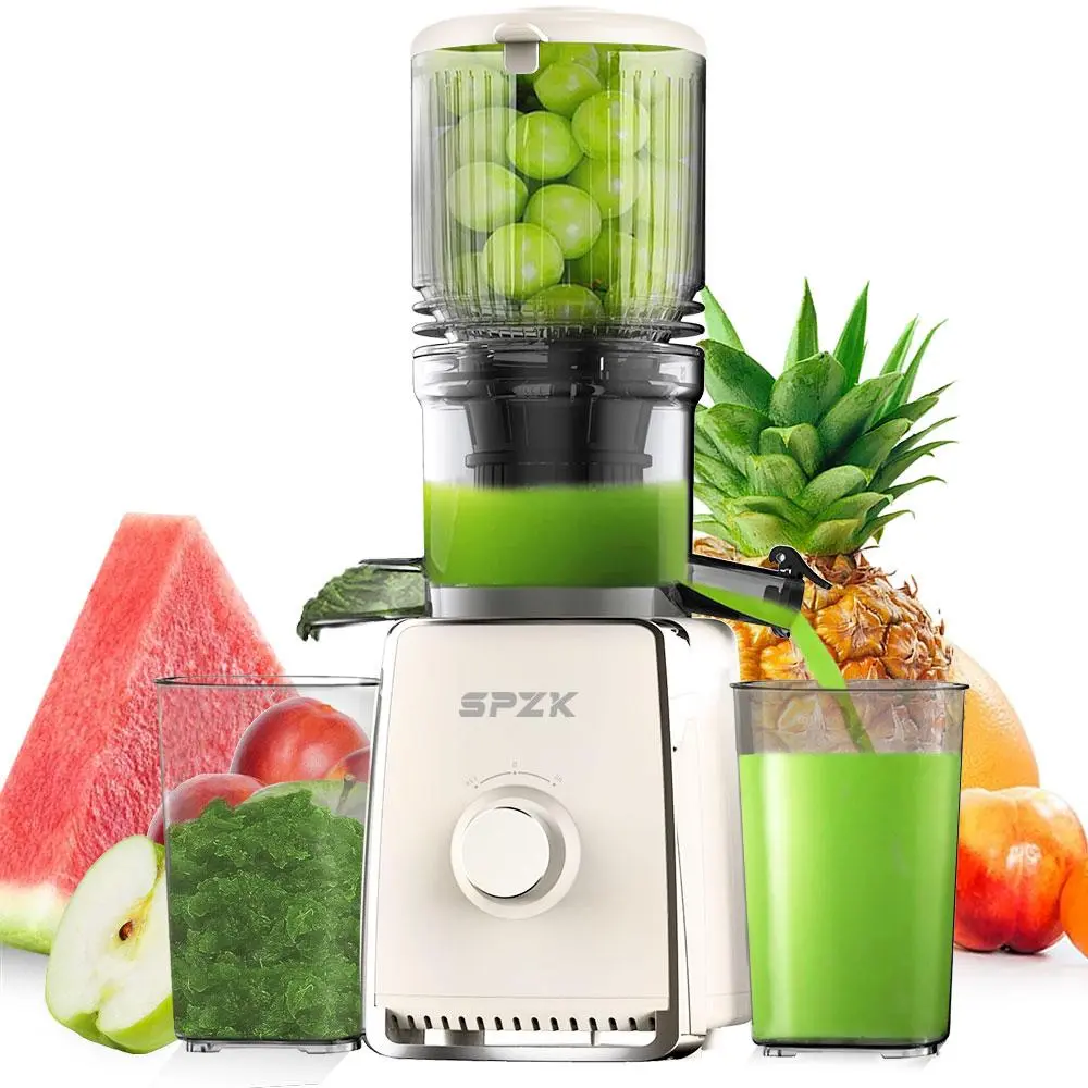 SPZK  Cold Press Juicer with 5.3" Large Feed Chute 300W Professional Slow Masticating Juicer for Whole Vegetables & Fruits  Auto Pulp Separation, Quiet Motor  Easy to Clean for Batch Juicing