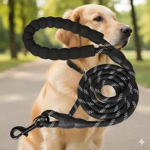 Heavy Duty No pull dog Leash for Large Dogs, Chew Resistant Reflective Rope Lead with Comfortable Padded Handle, Durable Outdoor Training Leash for Anti-Pull Control and Night Safety, No Tangle Leash