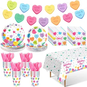 171 Pcs Galentines Day Disposable Party Supplies for 24 Guests Galentines Brunch Girls Night Party Table Setting Love Heart Dinnerware Set with Plates Cups Napkins Banner Tablecloth Cutlery for Valentine's Day Party Ideas