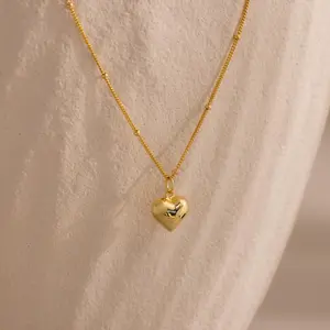 Puff Heart Charm Necklace by Caitlyn Minimalist - Bold Heart Pendant Necklace on Satellite Chain - Cute Coquette Jewelry - Gift for Her