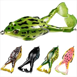 5Pcs Bionic Frog Lure Set, Rotating Topwater Whopper Plopper with High Carbon Steel Double Hooks, 9cm Floating Fishing Lure Kit