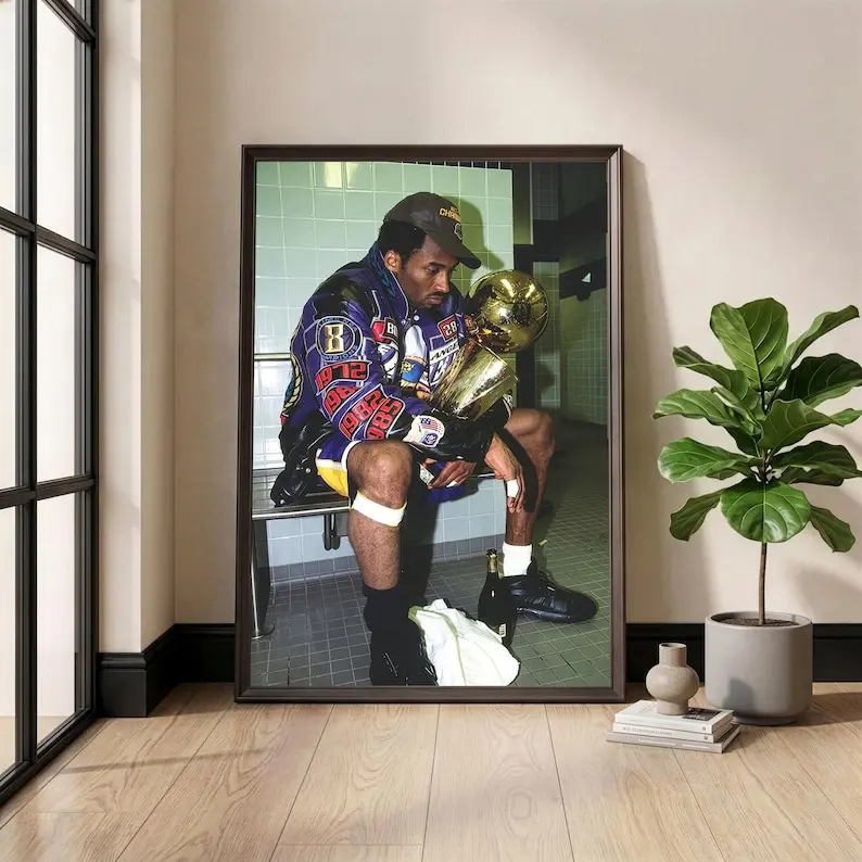 Kobe Bryant Poster, Mamba Mentality Wall Art, Basketball Legend Trophy Print, Iconic Sports Photography, Lakers Fan Gift, Basketball Decor (NO FRAME)