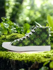 COOLCUSTOMIZE Men's Vibrant St. Patrick's Celtic Shamrock Print High-Top Sneakers, Plus Size Comfortable Walking Shoes, Streetwear Footwear
