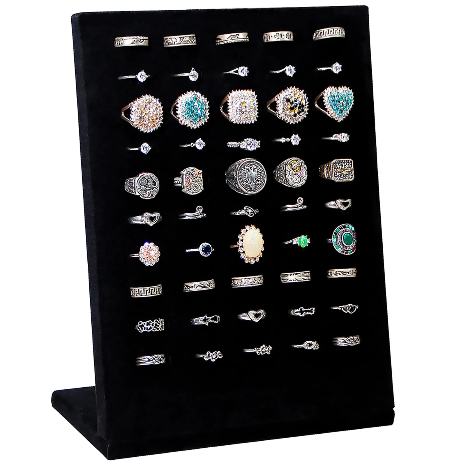 Ring Display Stand  Holder 50 Slots Rings Organizer Tray L-shaped For Earrings Selling (black 1pcs)