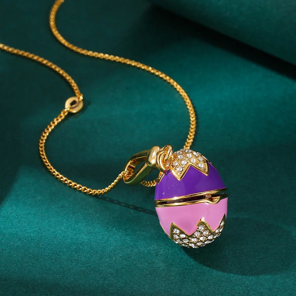 Secret Bunny Surprise Egg Locket Necklace - Enamel Easter Egg Pendant, Hidden Rabbit Charm, Whimsical Gold Keepsake Jewelry Accessory