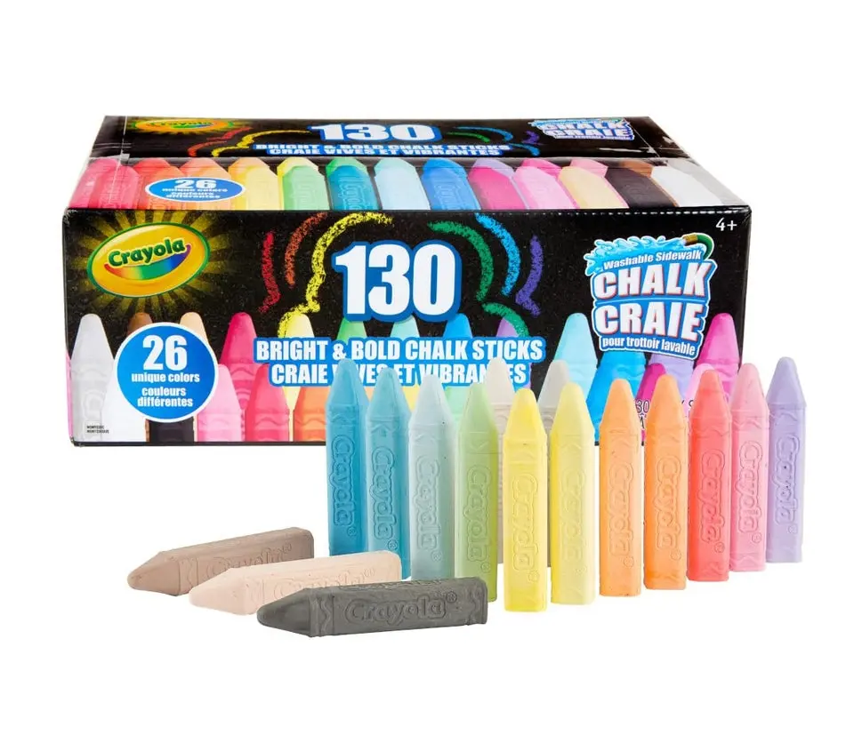 Crayola Ultimate Washable Anti-Roll Chalk Sticks (64ct) - Colorful Mix Office Stationery, Classic Play Essential Easter Basket Stuffers for Kids Age 4+, Bulk Outdoor Drawing Gifts