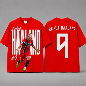 Ver 2 Erling Haaland 9 Norway Unisex Oversized Cotton T-Shirt, Sunday Soccer Outfit, Soccer Kit , Soccer Graphic Tee, Vintage Football Tee, 2026 Soccer Fan Shirt, National Soccer Fan Tee, Soccer Legend Shirt