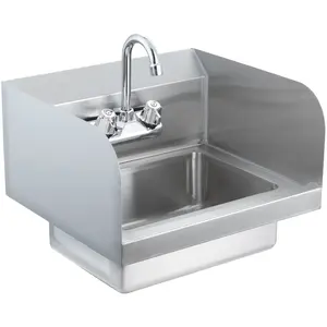 VEVOR Commercial Hand Sink with Faucet and Side Splash, Stainless Steel Sink for Washing, Small Hand Washing Sink, Wall Mount Hand Basin for Restaurant, Kitchen, Bar, Garage and Home, 17x12.8 inch