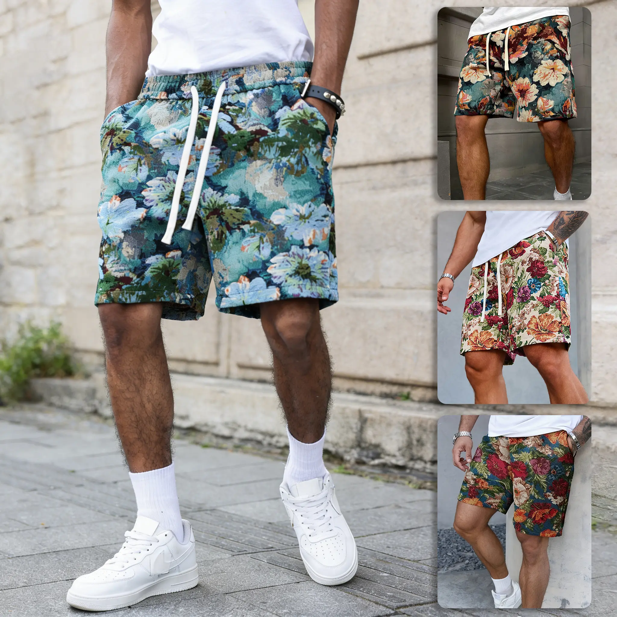 2026 new men's casual overalls shorts men's American casual pants European and American fashion loose men's fancy pants.