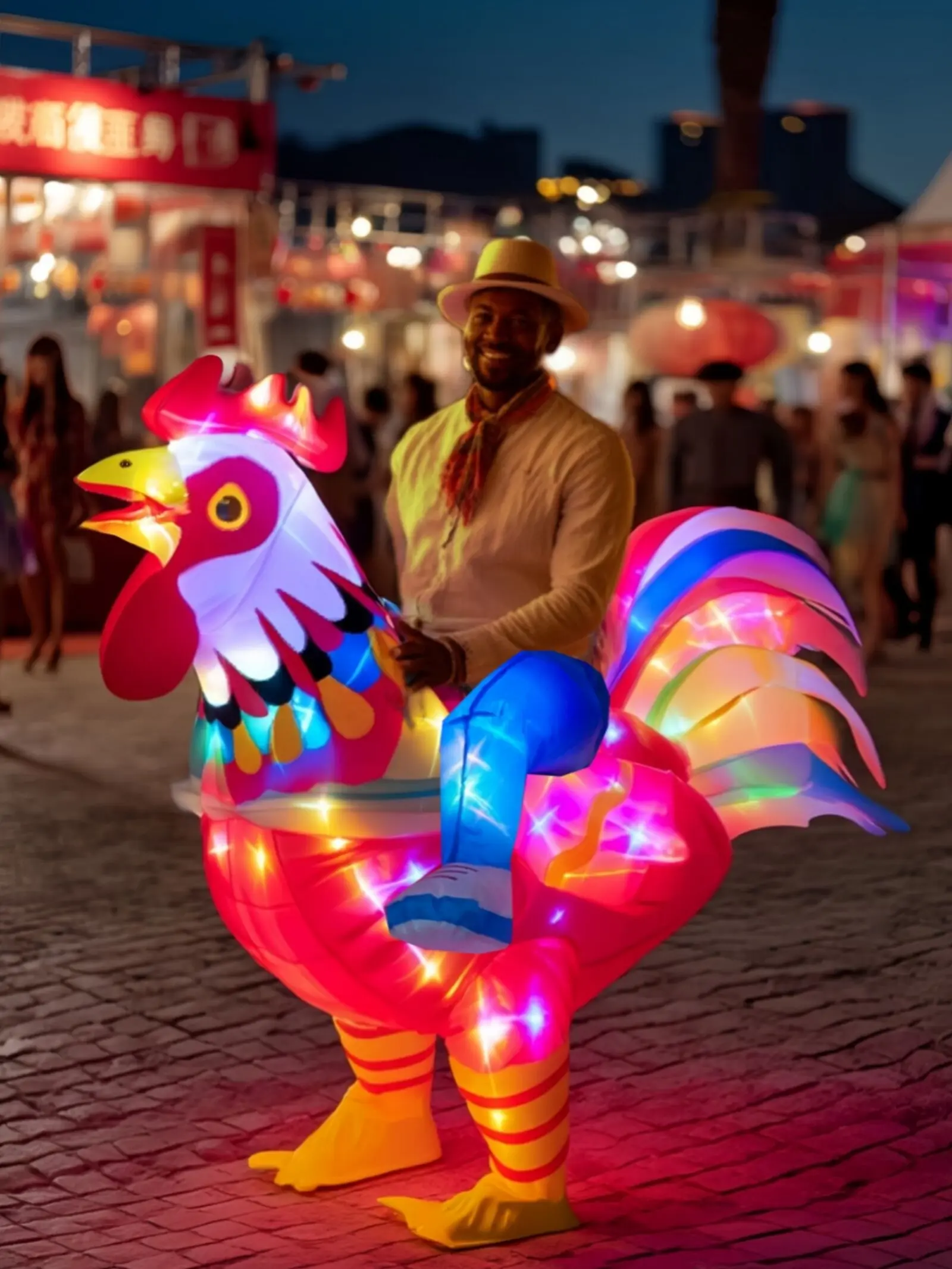 Halloween Inflatable Chicken Costume LED Light Up Ride On Rooster Adult, Funny Chicken Suit with RGB Color Changing Lights, Music Sync Party Costume for Halloween, Christmas, Festival, Birthday, Party