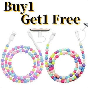 【Buy 1 Get 1 Free】Rainbow Color Beaded USB Typc C Data Cable, 2-in-1 Multi USB to USB C Fast Charging Cable, 3.3FT, for iPhone Charger USB Type C Charger Cable