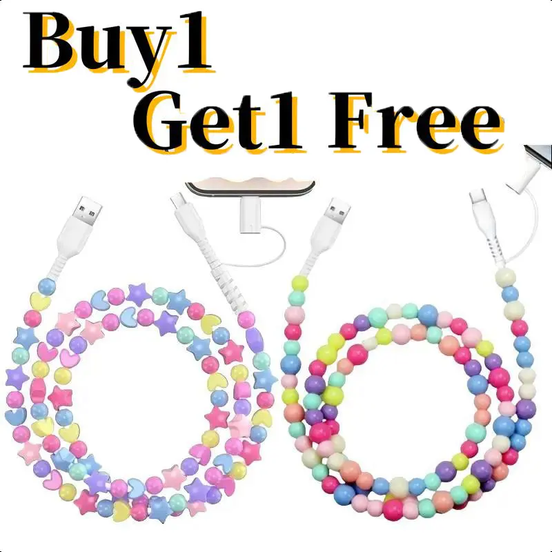 [Buy 1 Get 1 Free] 2pcs-Colorful Beads 2-in-1 Multi USB to USB-C Charging Cables, 3.3ft Long Quick Charge Data Cable for iPhone Users, Mobile Devices