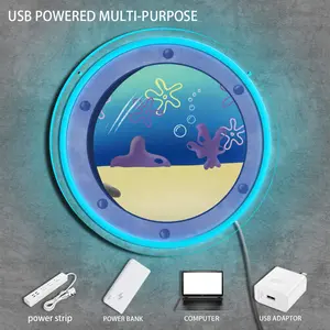 Ocean World Porthole Neon Lights, LED Under Sea Porthole Neon Signs for Wall Decor,USB Night Light for Game Room Bedroom Birthday Wedding Party Gifts