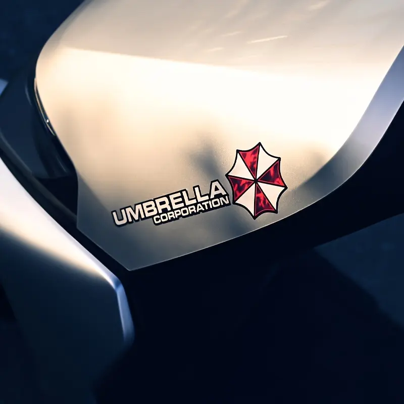 2D Flat Sticker, Helmet Sticker, Motorcycle Sticker, Reflective Stickers, Umbrella Corporation Reflective Waterproof Sticker for Cars, Motorcycles - Durable Self-adhesive, Glossy Design, Red and White Logo Decals