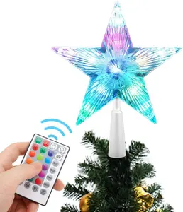 Christmas Tree Topper Star 7" LED with Remote Control, RGB Night Light Treetop, Small Xmas Tree Home Decoration for Christmas Ornaments 2024, USB Plug in/Wire 9.84Ft