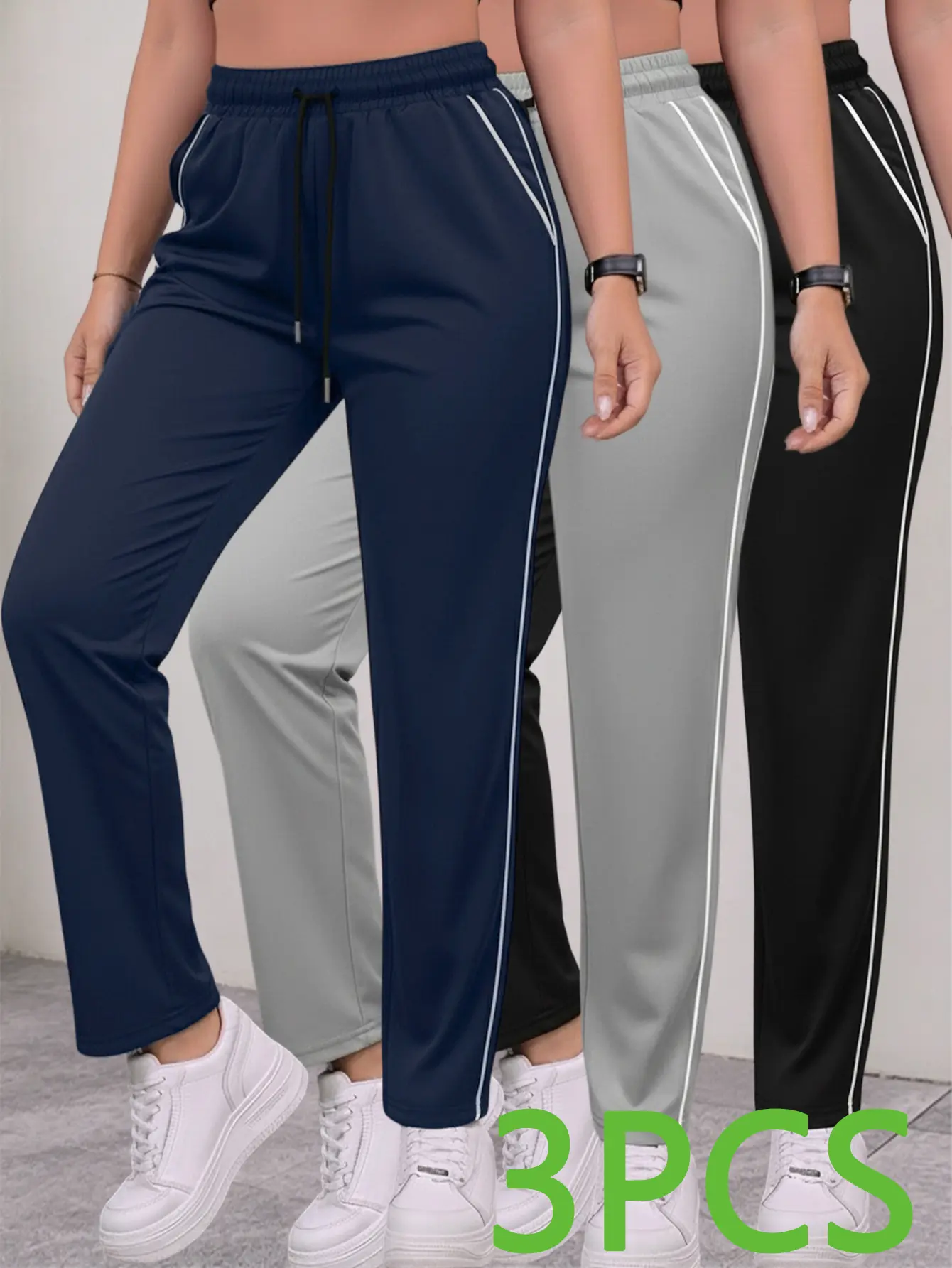 3-pack summer women’s long pants sports jogging pants with side stripes, quick-dry stretch casual fitness pants, slim-fit running pants suitable for gym, yoga, and everyday workouts.