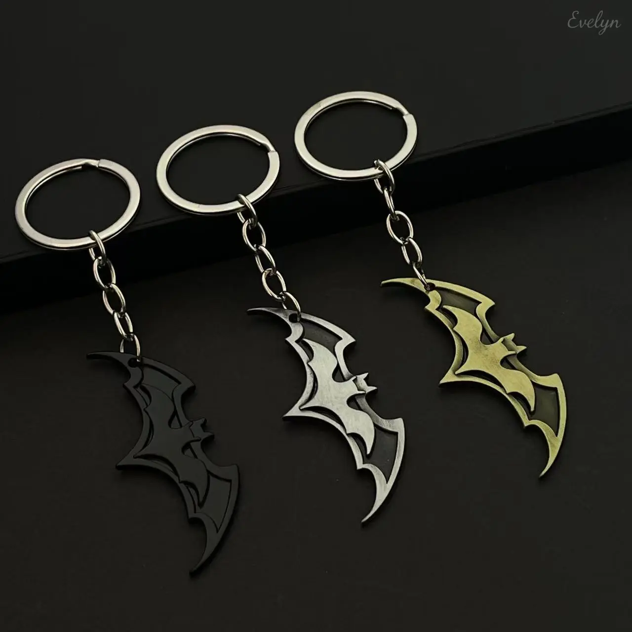 3-Piece Bat Keychain Set, Creepy Layered Silhouette Metal Key Charms in Multi-Tone, Unisex Accessory for Halloween, Creepy Keychain, Durable Key Rings
