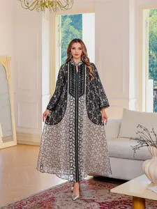 Elegant Muslim Abaya Dress Set, High-Quality Fabric, Beaded Embroidery, Perfect for Parties & Daily Wear, Fashionable Two-Piece, Long Sleeve Garb, Modest Muslim Outfits