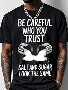 Men's Outdoor Fitness T-Shirt with Salt Pattern Print - Beware of Spoken Words from People You Trust - Short-Sleeve Crew Neck Top - 200g Cotton Breathable Stretch Fabric Gym Workout Tee Athletic Workout Clothing