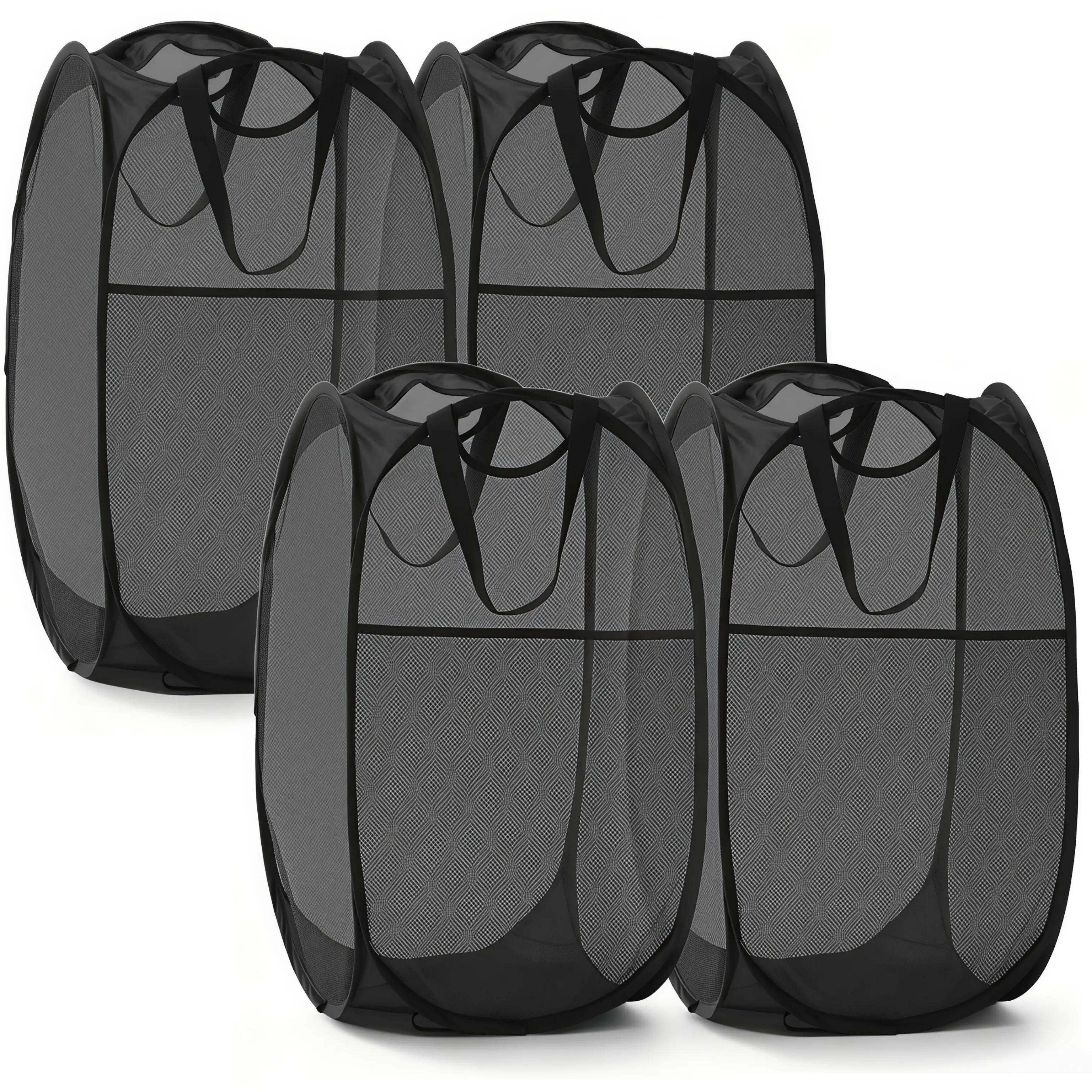 LMMAKE 4PCS Collapsible Pop-Up Laundry Hampers, Mesh Laundry Baskets with Side Pockets, Sturdy Reinforced Handles for Home, Dorm Storage & Travel, Laundry Basket
