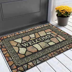 Stone Pattern Welcome Doormat Non-Slip Floor Mats Indoor Outdoor Entrance Carpet Home Decor