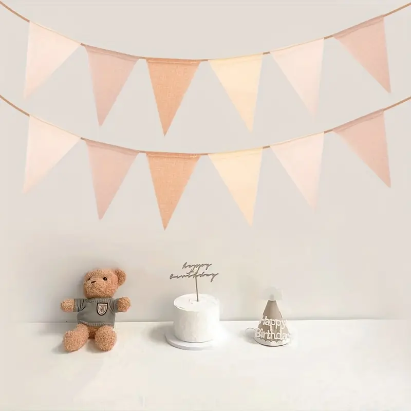 DIY Hemp Burlap Lace Triangle Flags (157.4"), Wedding Party Decorations, Pull Flag, Banner, Home Decoration, Room Decor, Birthday Party Decorations