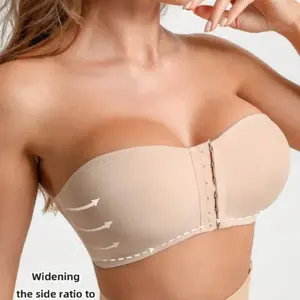 TRNDY LAB Women's Bra Black Front Buckle Removable Padded Wireless Soft Ice Silk Traceless Bra Strapless Underwear For Women Strapless Bra