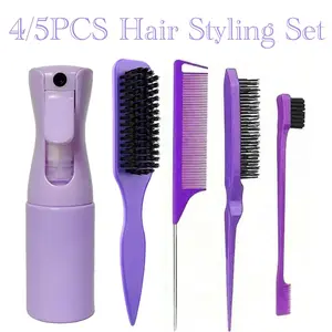 Hair Styling Tools Set with Fine Mist Spray Bottle, Hairline Brush, Rat Tail Parting Comb and Smoothing Brush, Edge Control Hair Kit for Slick Back Hair, Hair Sectioning, Salon Barber Styling Tools, Heatless Styling Tools