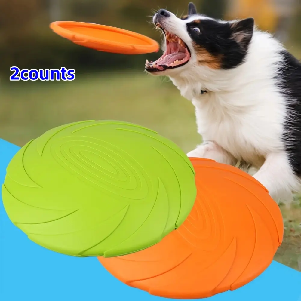 2 Durable Dog Toys 7 Inch Dog Frisbees, Natural Rubber Outdoor Floating Discs for Pool Beach Park, Interactive Dog Toys for Training Fun, Training Aid