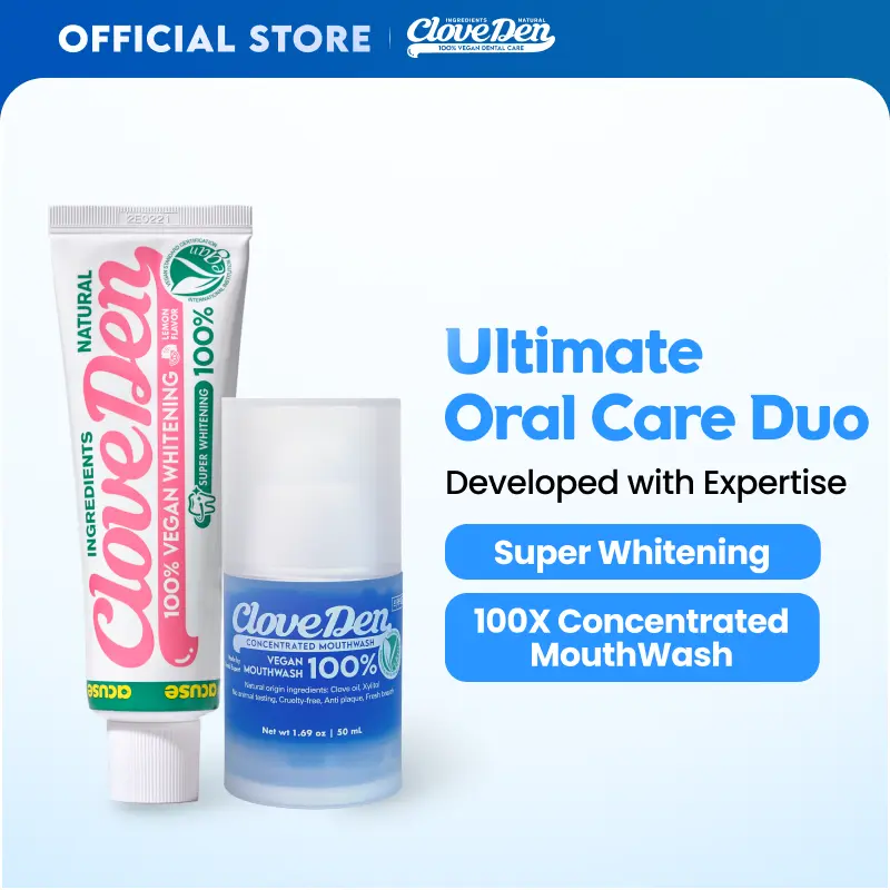 CloveDen Ultimate Oral Care Duo - Super Whitening Toothpaste + 100X Concentrated Mouthwash