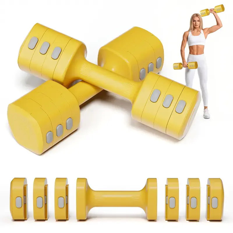 Compact 4-in-1 Adjustable Dumbbell Set, 2.2-5.5 lb Quick-Adjust Weights with Textured Grip for Home Gym Resistance Training & Full Body Workout, Toned Arms