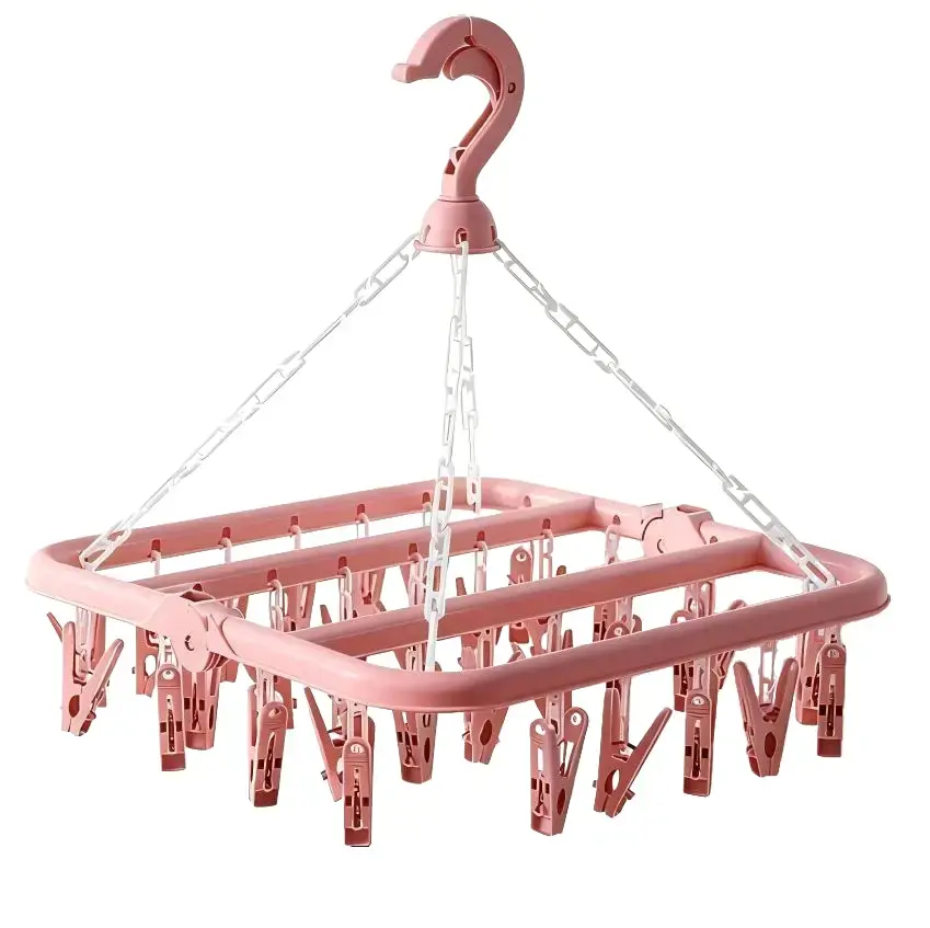 Foldable Drip Hanger with 32 Clips for Socks Towels Diapers Bras Baby Clothes Underwear Plastic Adjustable Hooks Household Use