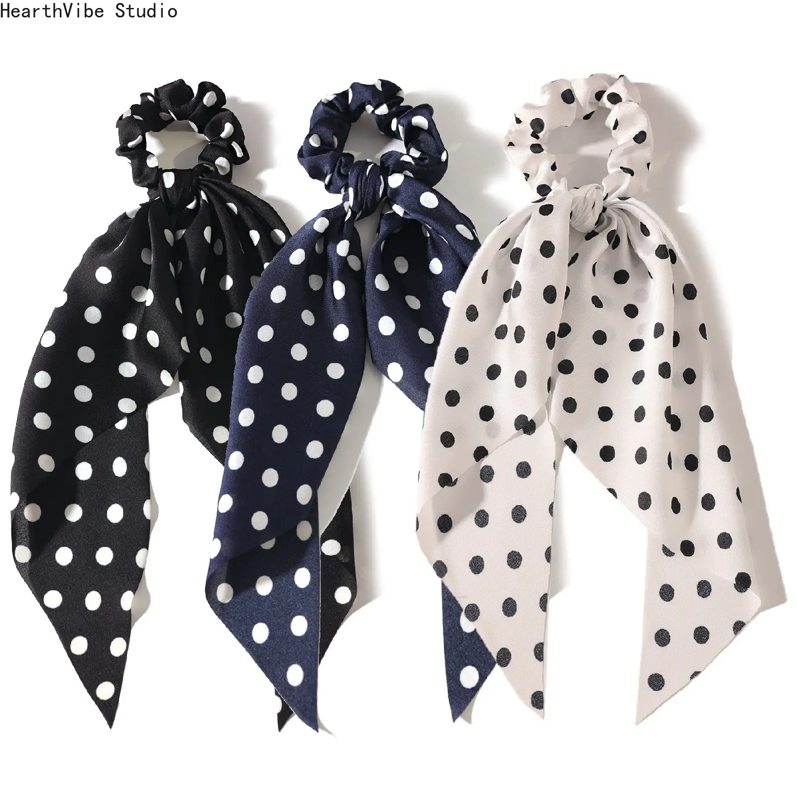 Women's Minimalist Polka-Dot Polyester Satin Streamer Elastic Band Scrunchie - High-Elasticity Athletic Scrunchies, Universal Hair Tie for Sports & Outdoor Activities