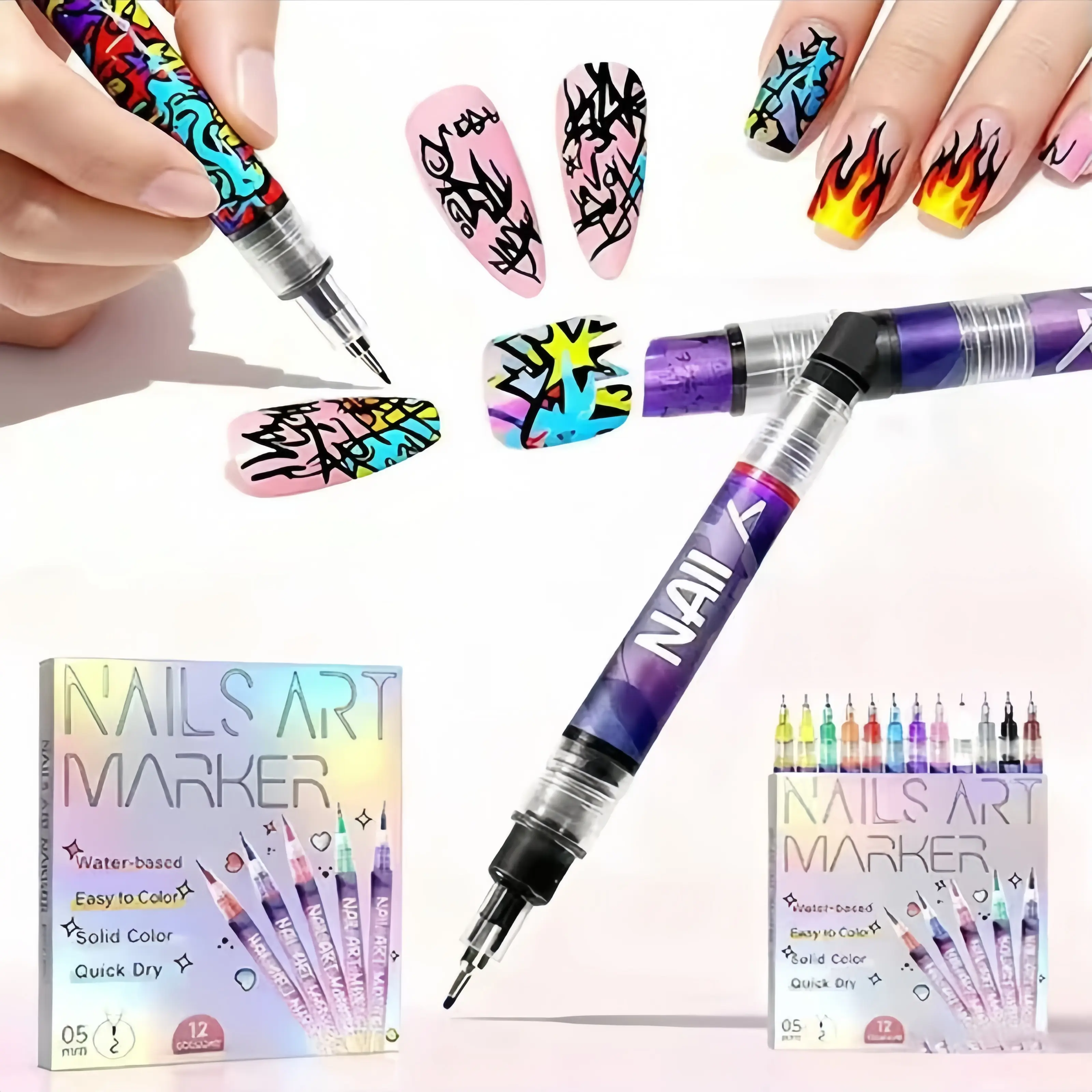 Clearance Sale 12-Color Acrylic Paint Pen, Nail Paint DIY Quick-Drying Dot Stitching Pen, Precision 3D Doodle Nail Art Pen, Nail Art Pen Set, Suitable for Home and Salon Use, Professional Details and Long-Lasting Finish, Deals for You Days